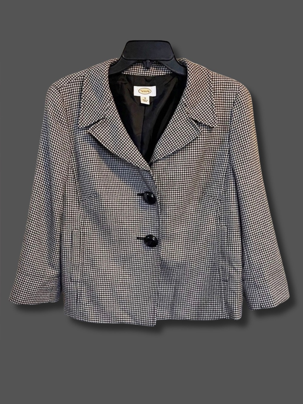 Talbots Wool Houndstooth Blazer Women 12 Black White Career Classic Jacket